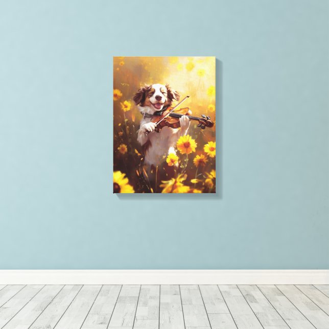 Cute Dog Playing a Violin Canvas Print (Insitu(Wood Floor))