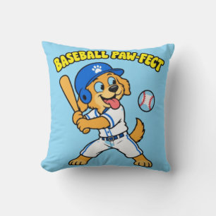 Cute Dog Playing Baseball Paw fect Funny Sports Pu Throw Pillow