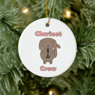 Cute Dog Playing Clarinet Music Ceramic Ornament