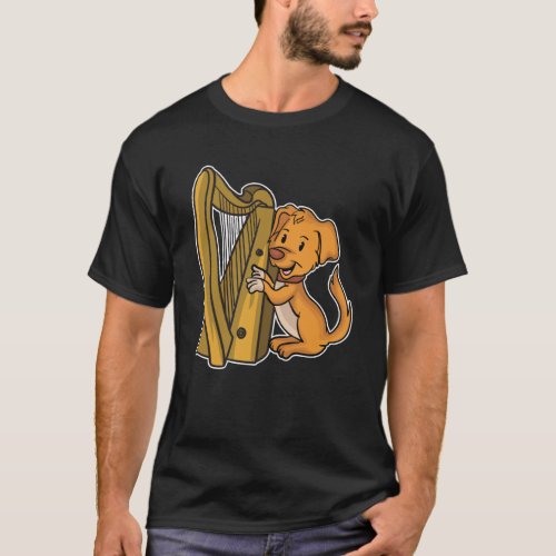 Cute Dog playing Harp Design for Harp Musician T_Shirt