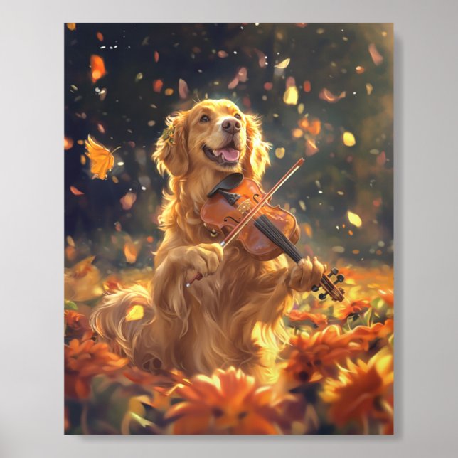 Cute Dog Playing Violin Acrylic Photo Tile (Front Set)