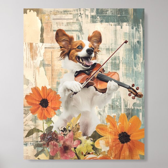 Cute Dog Playing Violin Acrylic Photo Tile (Front Set)