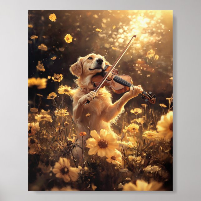 Cute Dog Playing Violin Acrylic Photo Tile (Front Set)