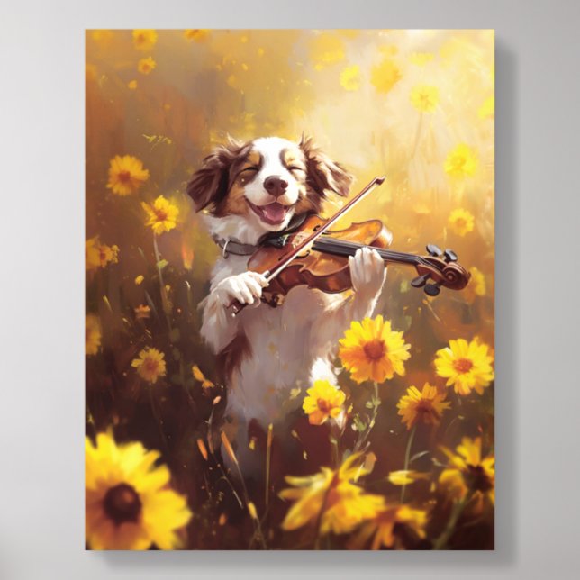 Cute Dog Playing Violin Acrylic Photo Tile (Front Set)