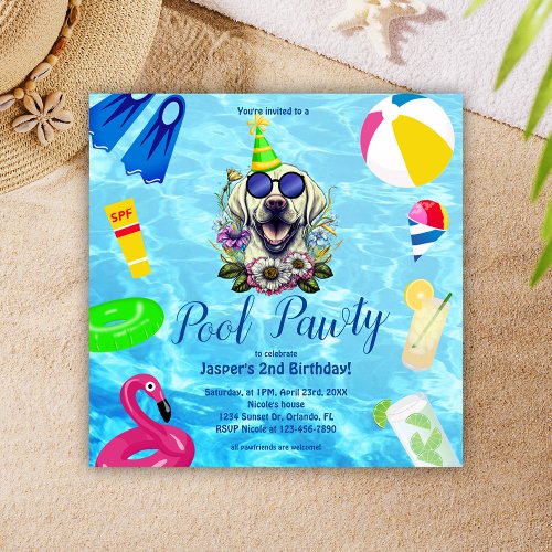 Cute Dog Pool Party Birthday Invitation