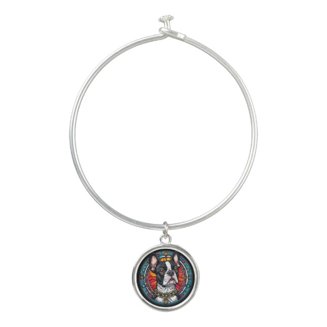 Cute dog portrait bangle bracelet (Front)