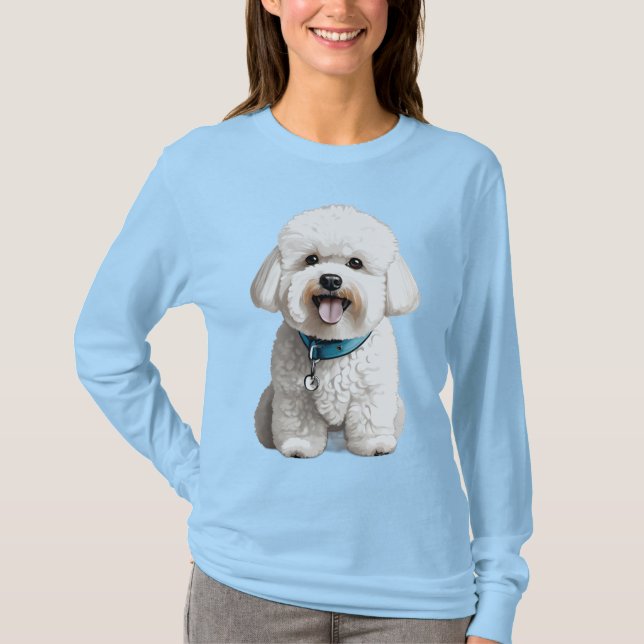 Cute Dog Portrait of Bichon Frise T-Shirt (Front)