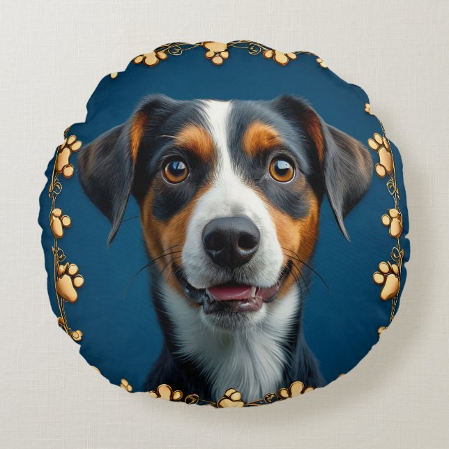 Cute dog portrait round pillow (Front)