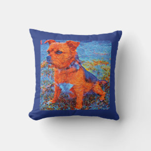 Cute dog portrait watercolor painting on blue throw pillow