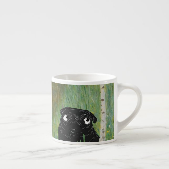 Cute Dog Pug Gustav Klimt Forest Espresso Cup (Right)