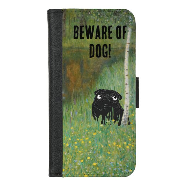 Cute Dog Pug Gustav Klimt Forest iPhone Wallet Cas (Front)
