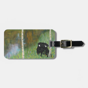 Cute Dog Pug Gustav Klimt Forest Luggage Tag