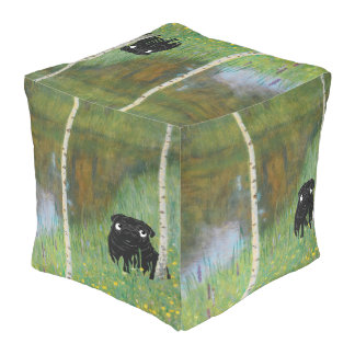 Cute Dog Pug Gustav Klimt Forest Square Pouf