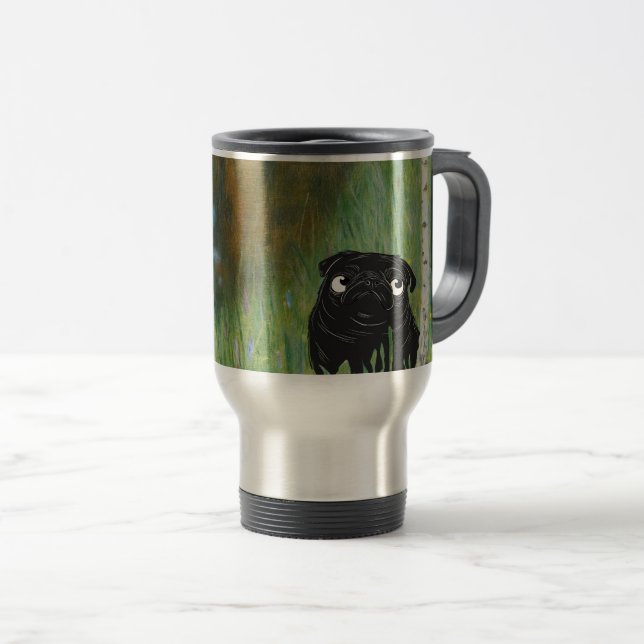 Cute Dog Pug Gustav Klimt Forest Travel Mug (Front Right)