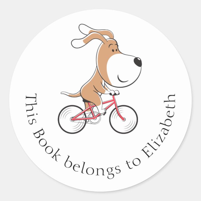 Cute Dog Puppy Bicycle Bookplate This Book Belongs (Front)