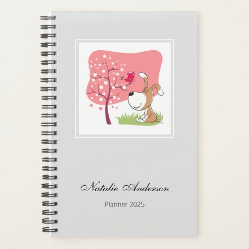 Cute Dog Puppy Blooming Tree 2025 Personalized Planner