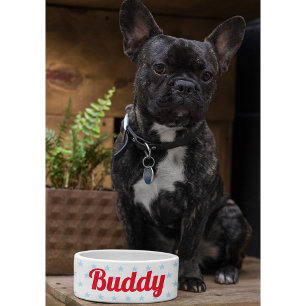 Cute Dog Puppy Cat Kitty Pet Name Blue Stars Food Bowl