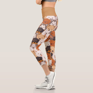 Cute Dog Puppy dogs paw pet Seamless Pattern Capri Leggings
