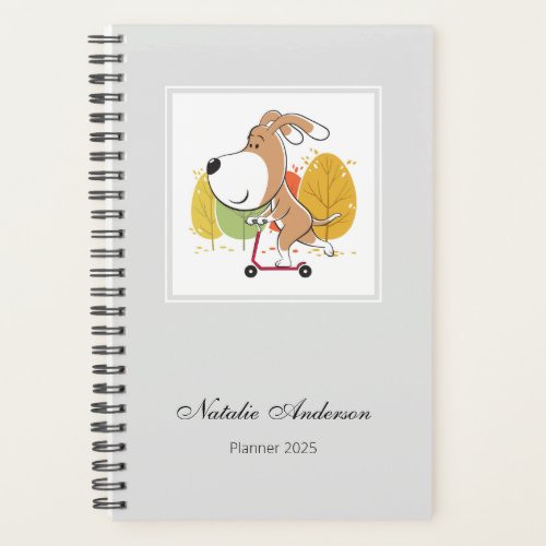 Cute Dog Puppy Kick Scooter Personalized 2025 Planner
