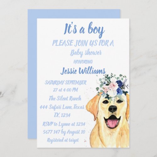 Cute Dog Puppy Labrador Fun Baby boy shower Invitation