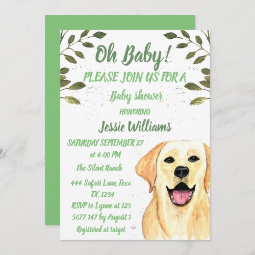 Cute Dog Puppy Labrador Green Baby boy shower Invitation