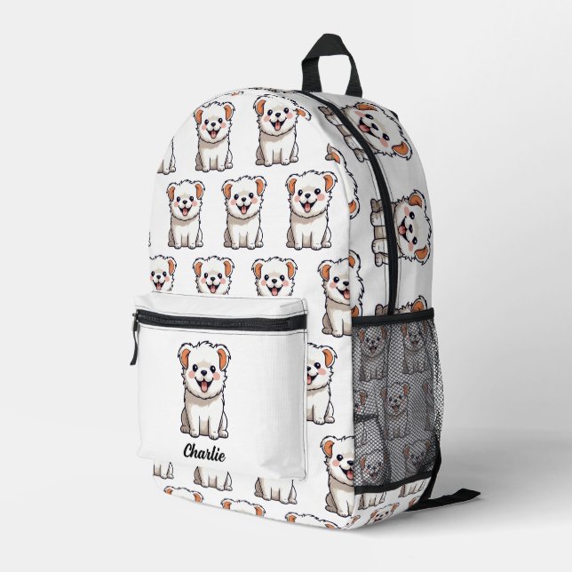 Cute Dog Puppy Pattern Custom Name Printed Backpack (Back Corner Right)