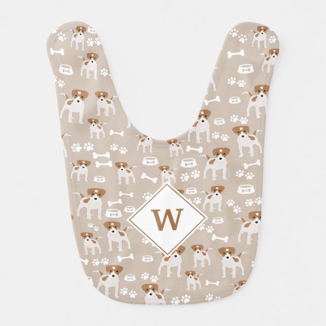 Cute Dog Puppy Paw Prints Pattern Monogram Baby Bib (Front)