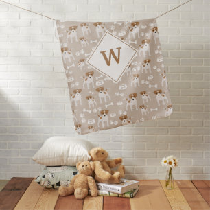 Cute Dog Puppy Paw Prints Pattern Monogram Baby Blanket