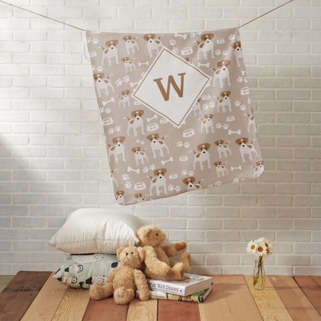 Cute Dog Puppy Paw Prints Pattern Monogram Baby Blanket (In Situ)