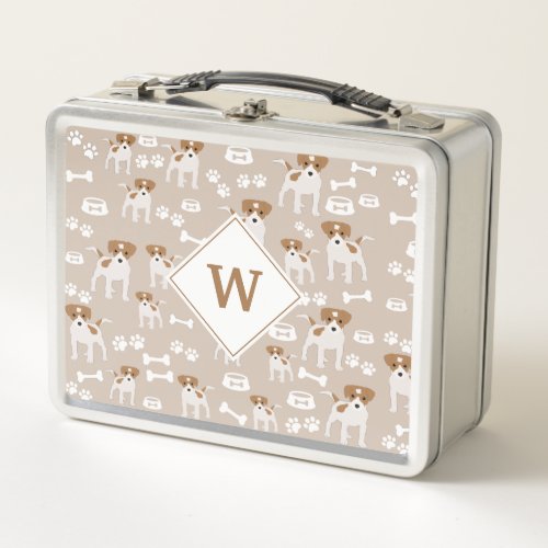 Cute Dog Puppy Paw Prints Pattern Monogram  Metal Lunch Box