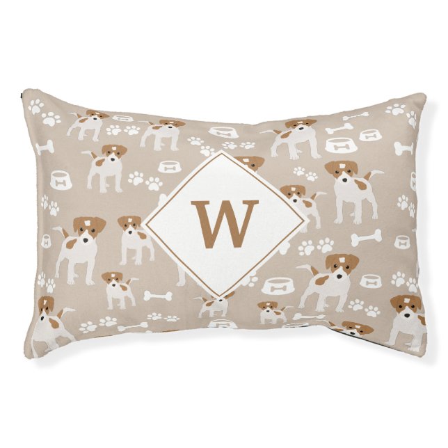 Cute Dog Puppy Paw Prints Pattern Monogram Pet Bed (Front)