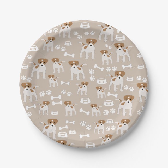 Cute Dog Puppy Paw Prints Pattern  Paper Plates (Front)