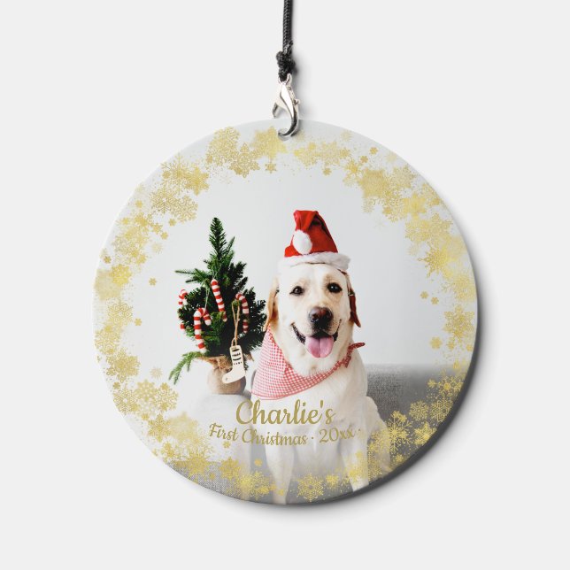Cute Dog Puppy Pet First Christmas Photo Snowflake Wind Chime (Front)