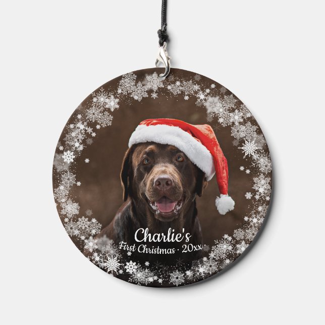 Cute Dog Puppy Pet First Christmas Photo Snowflake Wind Chime (Front)