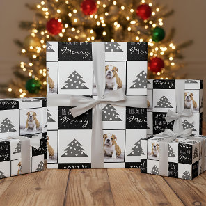 Cute Dog Puppy Pet Merry Black Christmas Tree  Wrapping Paper