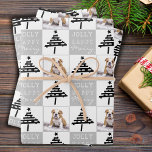 Cute Dog Puppy Pet Photo Black Christmas Tree Wrapping Paper Sheets<br><div class="desc">Cute Dog Puppy Pet Photo Black Christmas Tree Wrapping Paper Sheets. Modern abstract black Christmas tree with a star. Merry, Happy, Jolly typography. The design has a custom photo of a dog puppy - insert your favorite dog or any other pet photo into the template and make your personal unique...</div>