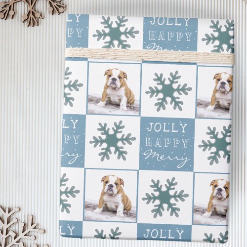 Cute Dog Puppy Pet Photo Snowflake Christmas Wrapping Paper