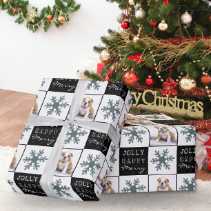 Cute Dog Puppy Pet Photo Snowflake Christmas Wrapping Paper
