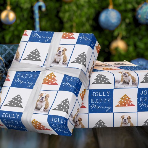 Cute Dog Puppy Pet Typography Christmas Tree Photo Wrapping Paper