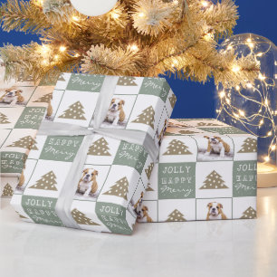 Cute Dog Puppy Pet Typography Christmas Tree Photo Wrapping Paper