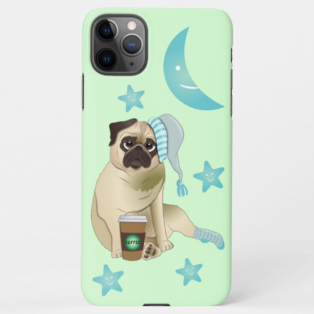 Cute Dog Puppy Pug It's Coffee Time iPhone Case (Back)