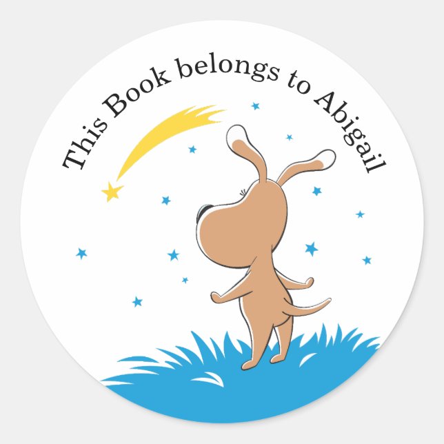 Cute Dog Puppy Shooting Star Starry Sky Bookplate (Front)