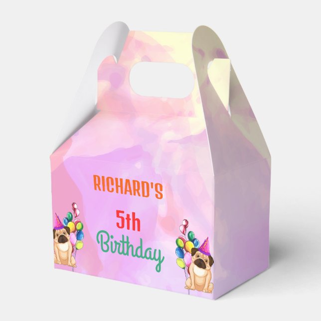 Cute Dog Puppy Themed Kid's Birthday Party Favor Boxes (Front Side)