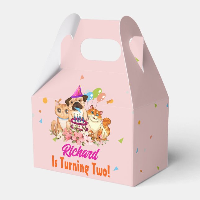 Cute Dog Puppy Themed Kid's Birthday Party Favor Boxes (Front Side)
