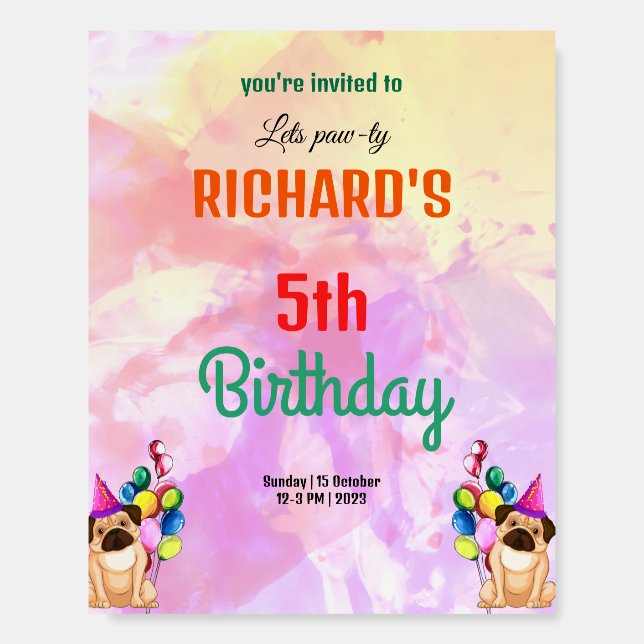 Cute Dog Puppy Themed Kid's Birthday Party Foam Board (Front)