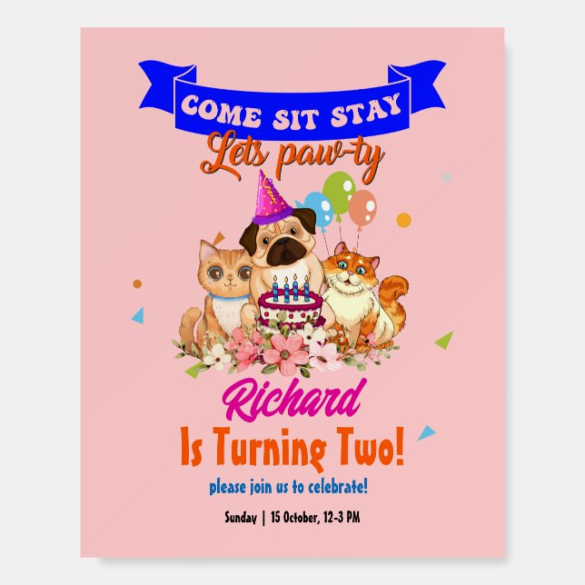 Cute Dog Puppy Themed Kid's Birthday Party Foam Board (Front)