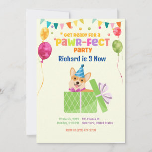 Cute Dog Puppy Themed Kid's Birthday Party Invitation