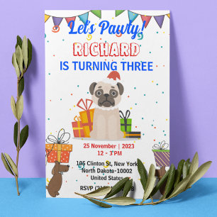 Cute Dog Puppy Themed Kid's Birthday Party Invitation