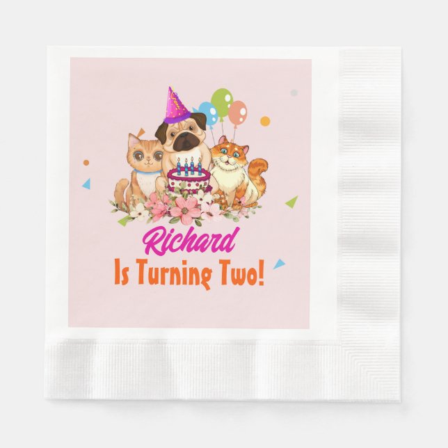 Cute Dog Puppy Themed Kid's Birthday Party Napkins (Front)