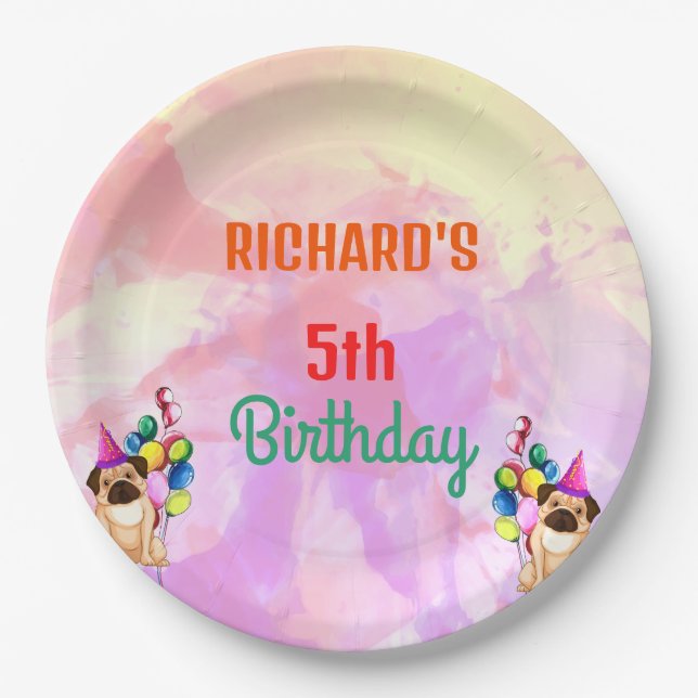 Cute Dog Puppy Themed Kid's Birthday Party Paper Plates (Front)